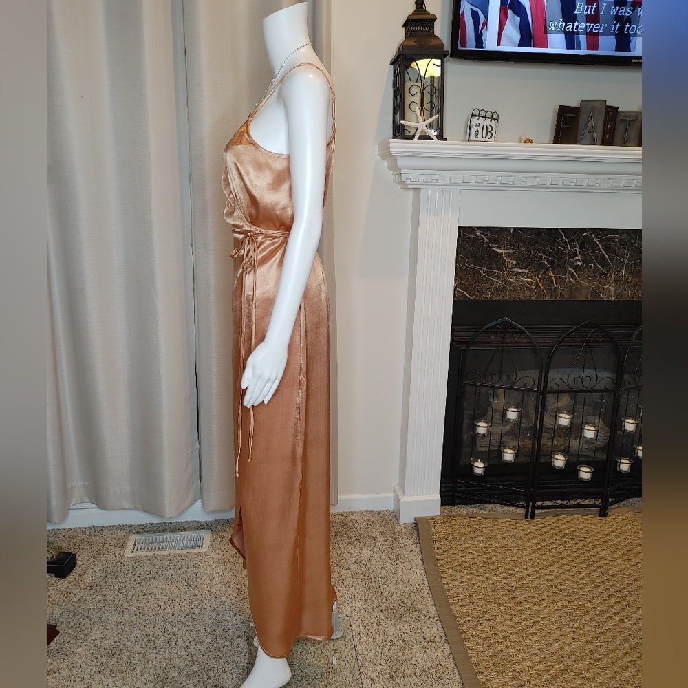 Wayf Teagan Satin Maxi Rose Gold Wrap Dress, Rose Gold L - Picture 9 of 14